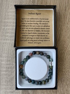 Heren armband Indiaas Agaat met matzilverkleurige kraal