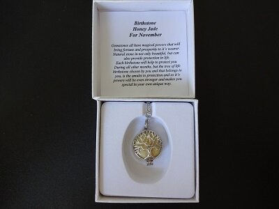 Dames ketting Geboortesteen Honing Jade (Schorpioen)