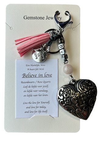 Sleutelhanger LOVE met Rozenkwarts