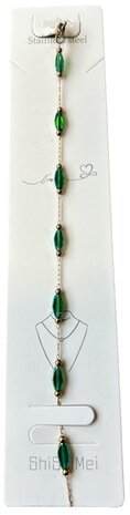 Enkel-/armbandje met ovale groene kralen