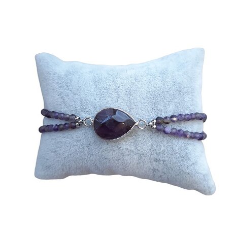 Amethist dubbele dames armband met RVS sluiting