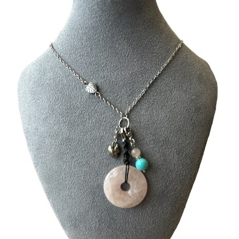 Ketting met Bi schijf Rozenkwarts