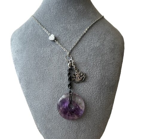 Bi schijf Amethist met RVS ketting