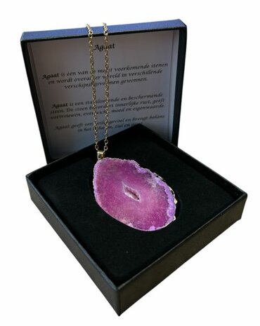 Roze Agaat met RVS goudkleurige ketting