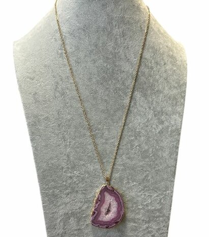 Roze Agaat met RVS goudkleurige ketting