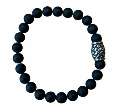Heren armband Onyx mat met vlecht kraal