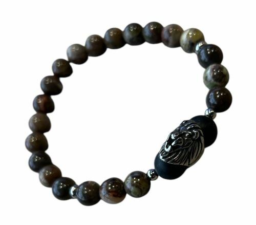 Heren armband  8 mm Picasso Jaspis met leeuw kraal