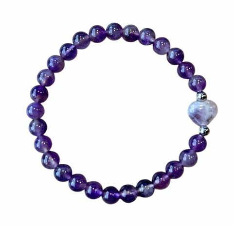 Amethist dames armband met hart kraal