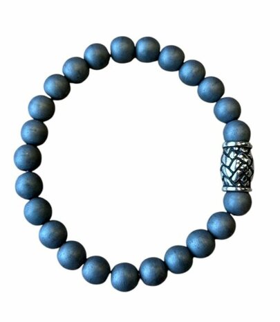 Damesarmband matte Hematiet met vlecht kraal