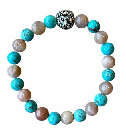 Turquoise met Zonnesteen armband met leeuw kraal