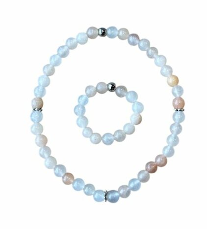 Dames armband roze Jade 4 mm met zilverkleurige kralen