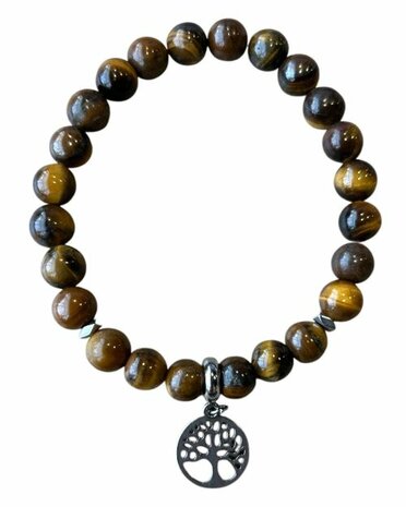 Tijgeroog natuurstenen armband met Tree of Life bedel