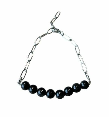 Schakelarmband met zwarte Obsidiaan natuursteen