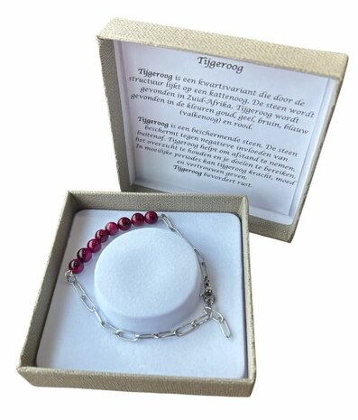 Schakelarmband met natuursteen fuchsia Tijgeroog