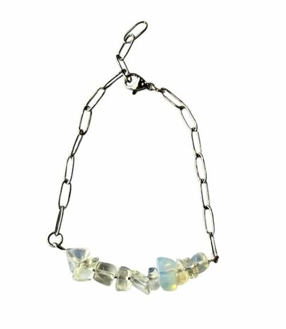 Zilverkleurige schakel armband met split natuursteen Opaliet