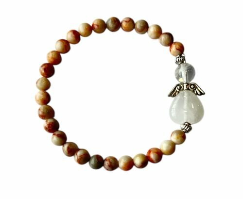 Red Veined White Onyx armband met beschermengel