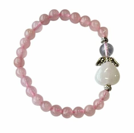 Rozenkwarts armband met beschermengel