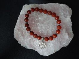 Dames armband Rode Jaspis met Tree of lifebedel