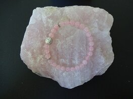 Dames armband Rozenkwarts met RVS flower of life kraal