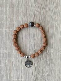 Dames armband Rudraksha met Amethist en RVS Tree of Life bedel