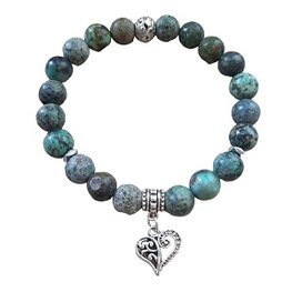 Dames armband Afrikaans Turquoise 8 mm met hart bedel
