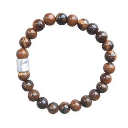 Herenarmband Tijgeroog 8 mm met matzilverkleur kraal