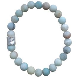 Heren armband Amazoniet mat 8 mm met matzilverkleur kraal