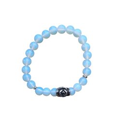 Dames armband Opaliet 8 mm met roos kraal Dames armband Opaliet 8 mm met roos kraal