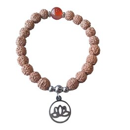 Dames armband Rudraksha en Agaat 8 mm met Lotus bedel