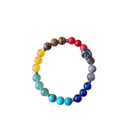 Dames armband Chakra kleuren 8 mm met roos kraal