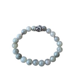 Dames armband Labradoriet 8 mm met roos kraal