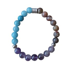 Dames armband Triple Power 8 mm met Amethist, Aquamarijn en Picasso Jaspis