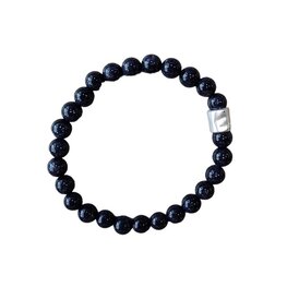 Heren armband Blauwvloed met matzilverkleurige kraal Heren armband Blauwvloed met matzilverkleurige kraal