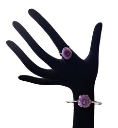 Dames set armband en ring met paarse Agaat