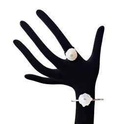 Dames set armband en ring met witte Agaat