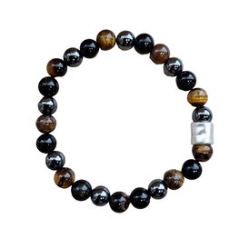 Heren armband  8 mm Balanced Power met matzilverkleur kraal Heren armband  8 mm Balanced Power met matzilverkleur kraal