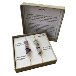 Goudkleurige metalen dames armband en ketting met split Amethist