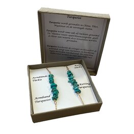Goudkleurige metalen dames armband en ketting met split Turquoise