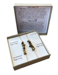 Goudkleurige metalen dames armband en ketting met split Tijgeroog