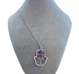 Hamsa hand ketting Amethist met Tree of Life Hamsa hand ketting Amethist met Tree of Life