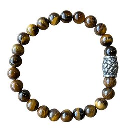 Heren armband 8 mm Tijgeroog met vlecht kraal