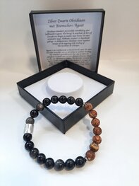 Herenarmband natuurstenen Zilver zwarte Obsidiaan met Boomschors Agaat