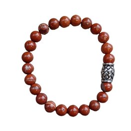 Heren armband  8 mm rode Jaspis met vlecht kraal