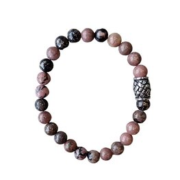 Heren armband Rhodoniet 8 mm met vlecht kraal Heren armband Rhodoniet 8 mm met vlecht kraal