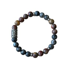Heren armband 8 mm Labradoriet en Luipaard Jaspis met Viking kraal