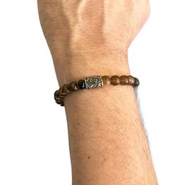 Heren armband  8 mm Tijgeroog en Bandagaat met Viking kraal