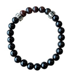 Heren armband 8 mm Onyx en Tijgeroog