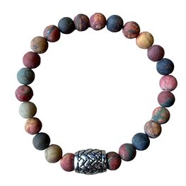 Heren armband  8 mm Picasso Jaspis mat met vlecht kraal Heren armband  8 mm Picasso Jaspis mat met vlecht kraal