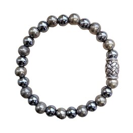Heren armband  8 mm Pyriet en Hematiet met vlecht kraal
