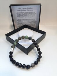 Herenarmband natuurstenen Zilver zwarte Obsidiaan met Afrikaans Turquoise
